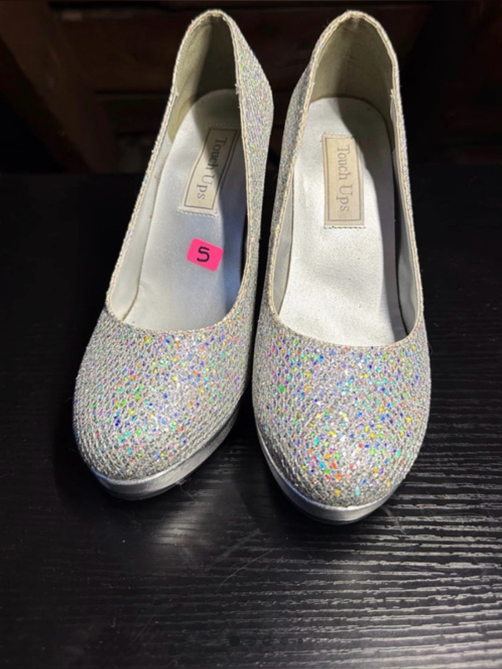 Touch Ups Holographic Silver Glitter Round-Toe Pumps